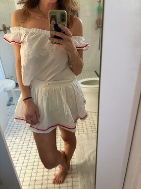 Zara White Linen Matching Set Ric Rac Trim Skort Petite XS